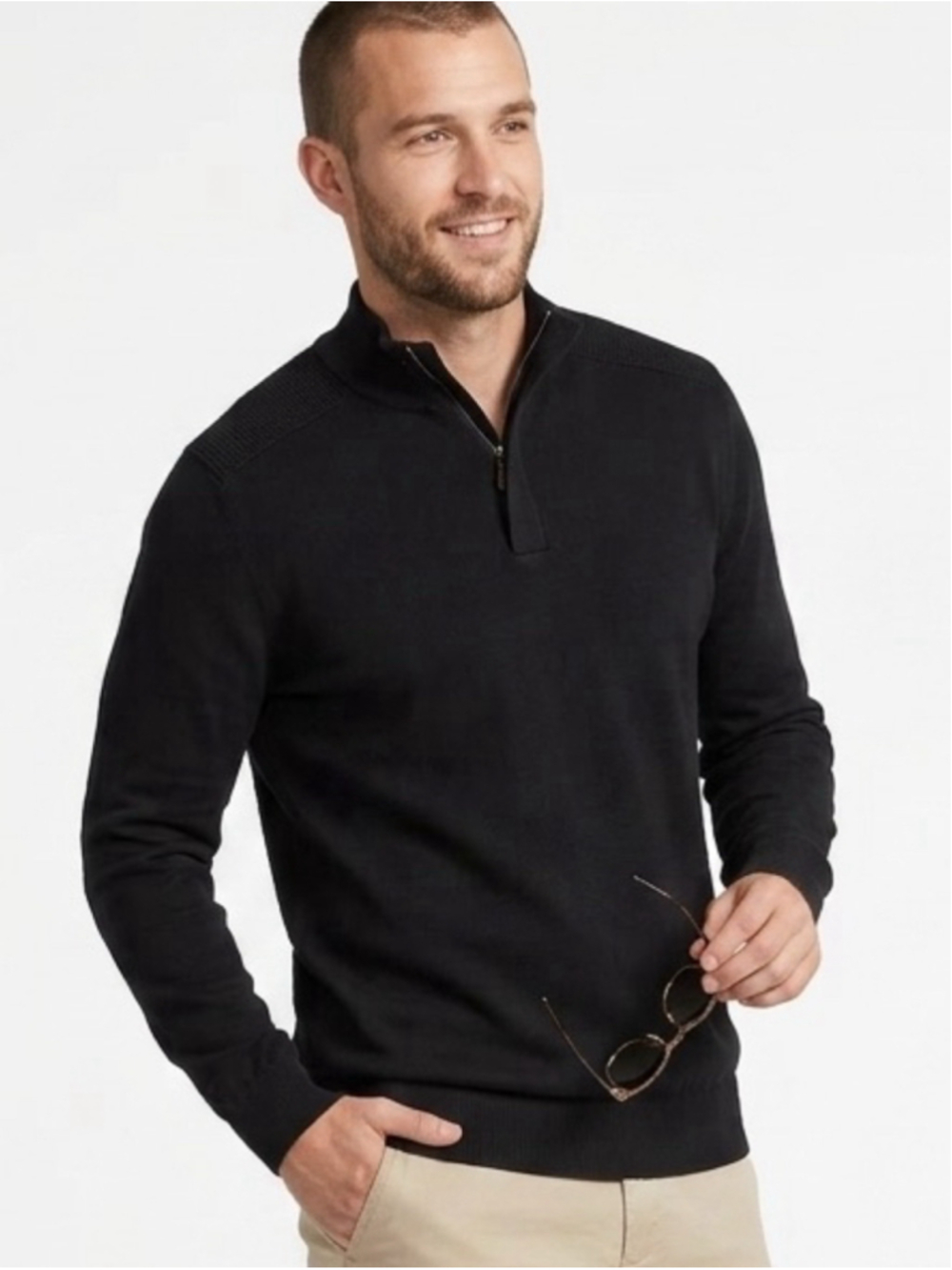 Men's Jones New York Cotton Zip Up Sweater Size L Black Brown - 654
